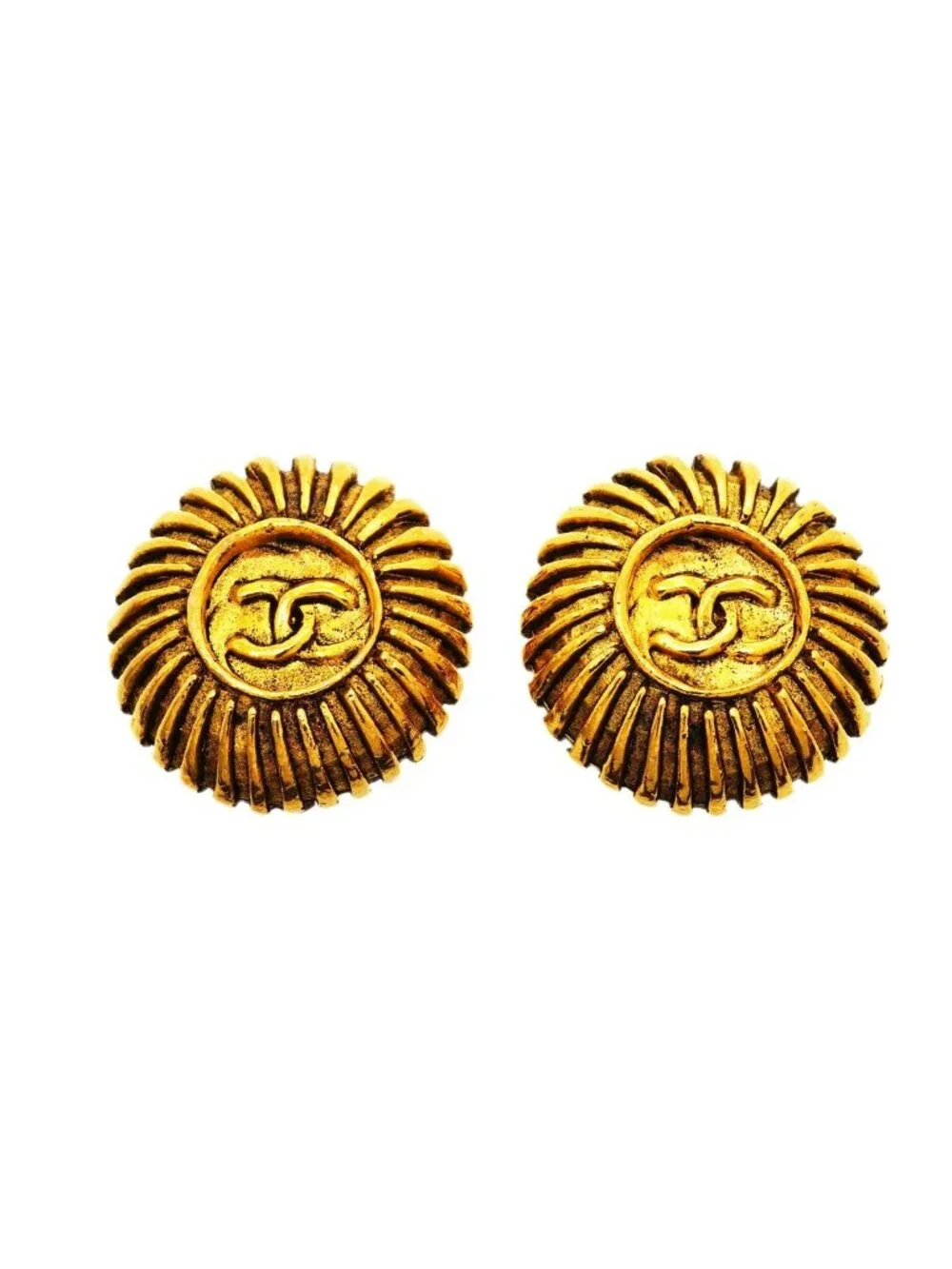 Chanel Earrings Vintage CC Logo Round Circle Gold Plated